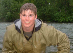 river hiking fully clothed